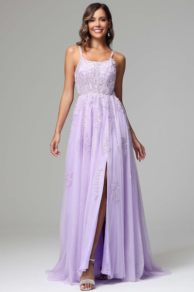 Spaghetti Strap Lace and Chiffon Dresses Lilac Plus Size