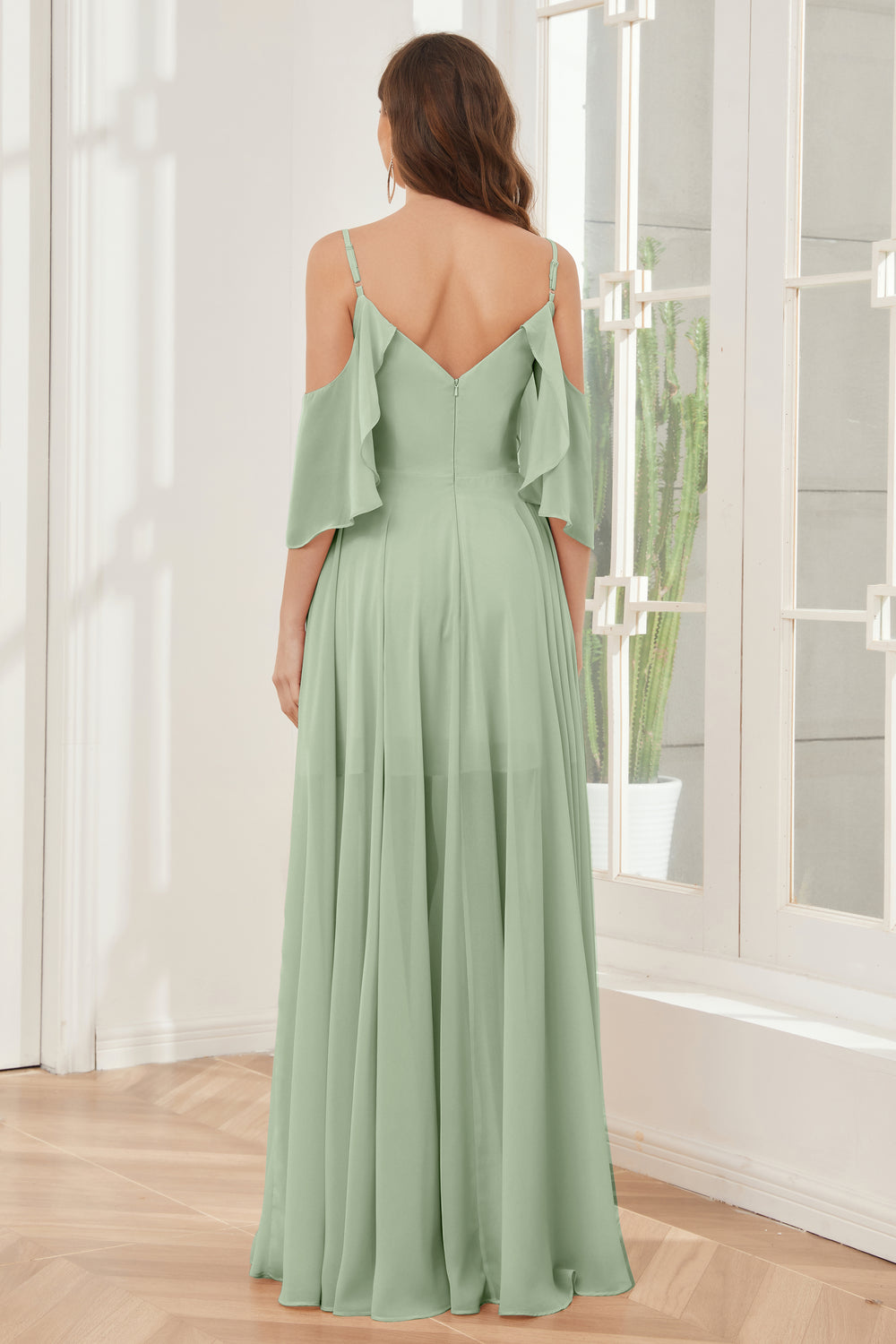 Off Shoulder Ruffles Chiffon Bridesmaid Dress Clover