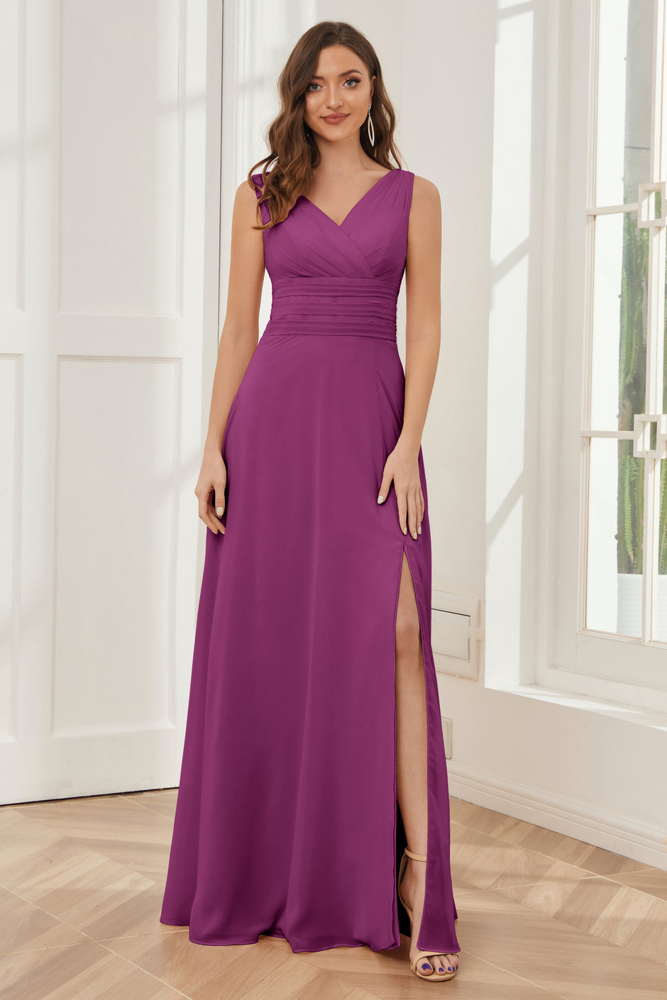 Halter Floor-length Chiffon Bridesmaid Dresses Orchid