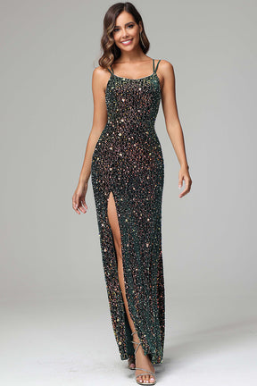 Long Spaghetti-Straps Deep V-Neck Mermaid Prom Dress With Slit main image 1