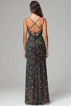 Spaghetti Straps Sequin Sweetheart Mermaid Prom Dresses with Slit