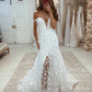 Off the Shoulder V-neck Flower Lace Wedding Dresses