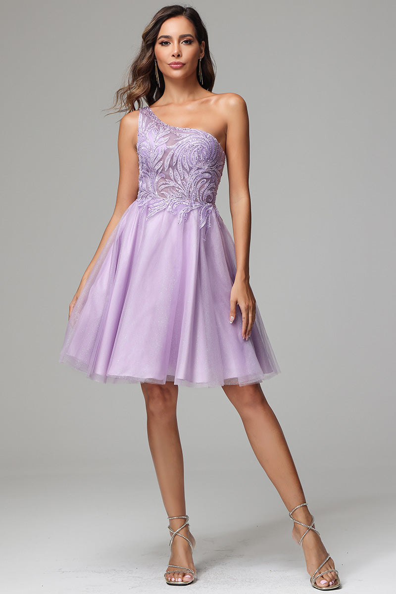 Lilac pintuck short dress