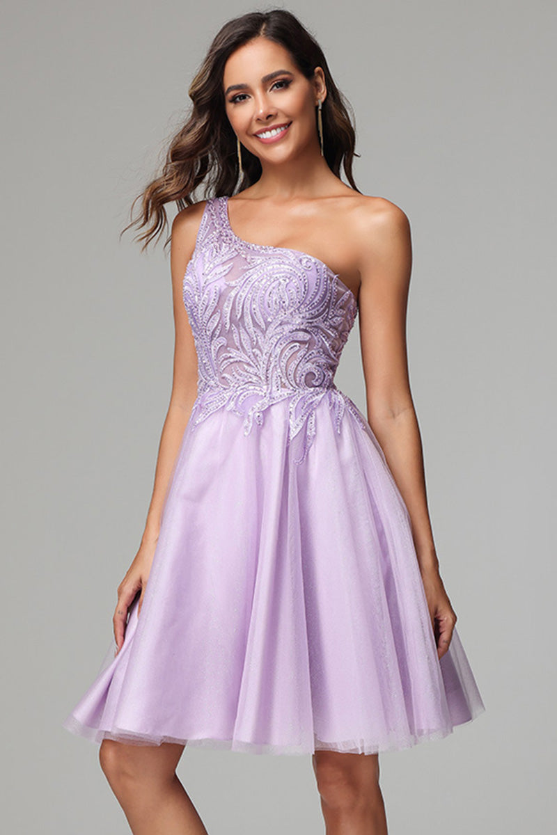light purple short homecoming dresses One Shoulder A-line Lilac Dress with Appliques Swatch:#cdc791 Size:XXL/16 CDKV1089 Occasion Mumu Green Halter Maxi