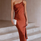 One Shoulder Straps Sheath Tea Length Prom Dress Wedding Guest Dress