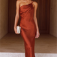 One Shoulder Straps Sheath Tea Length Prom Dress Wedding Guest Dress
