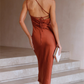 One Shoulder Straps Sheath Tea Length Prom Dress Wedding Guest Dress