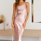 One Shoulder Straps Sheath Tea Length Prom Dress Wedding Guest Dress