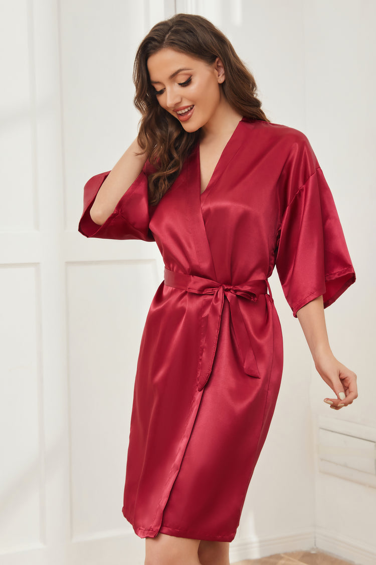 Bride Robe Color Ready Satin Burgundy Robe for Bride