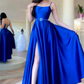 Royal Blue Satin A-Line Spaghetti Straps Formal Prom Dress