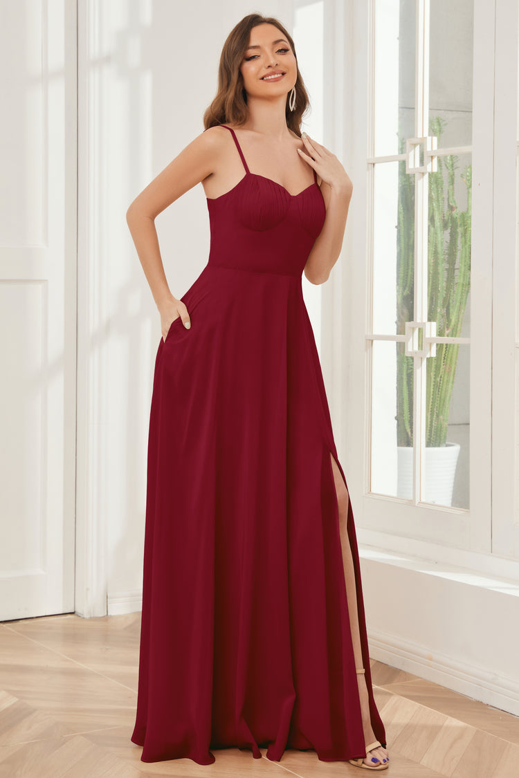Cheap V-Neck Chiffon Bridesmaid Dress, Spaghetti Straps V-Back Bridesm – Dresses