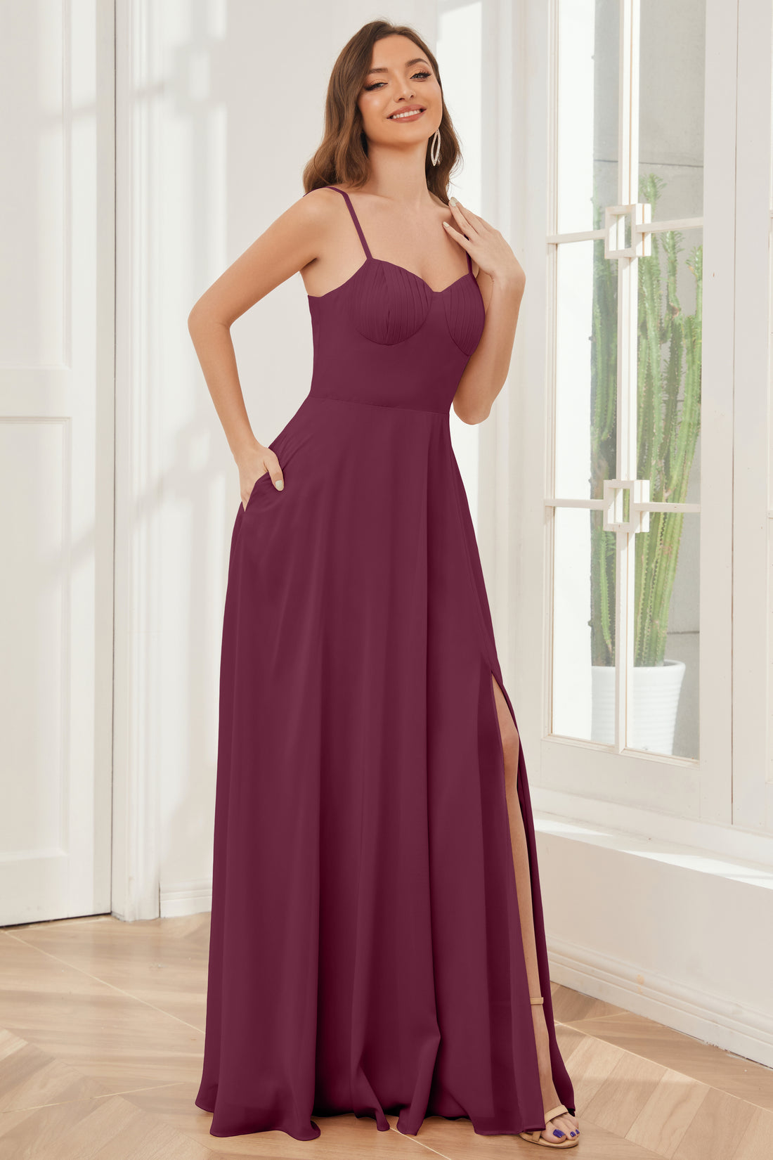 Shiny Sexy A Line Spaghetti Straps Chiffon Sequin Beaded Long Prom Dress, Evening Dress