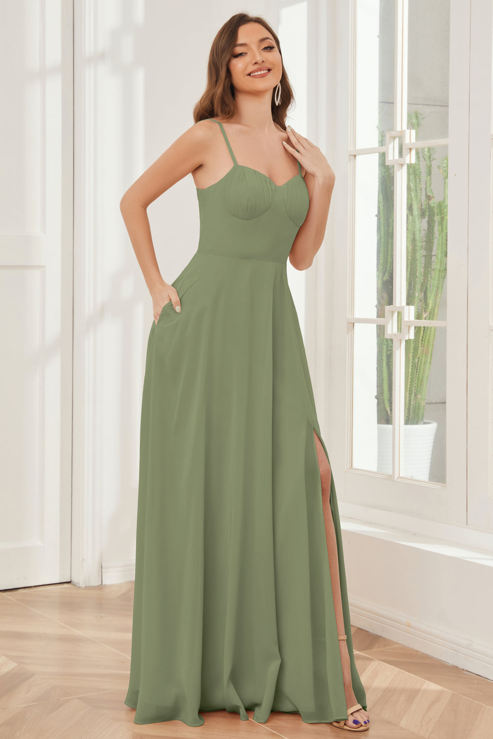 Spaghetti Straps Chiffon Dresses with Ruffle Plum main image 1