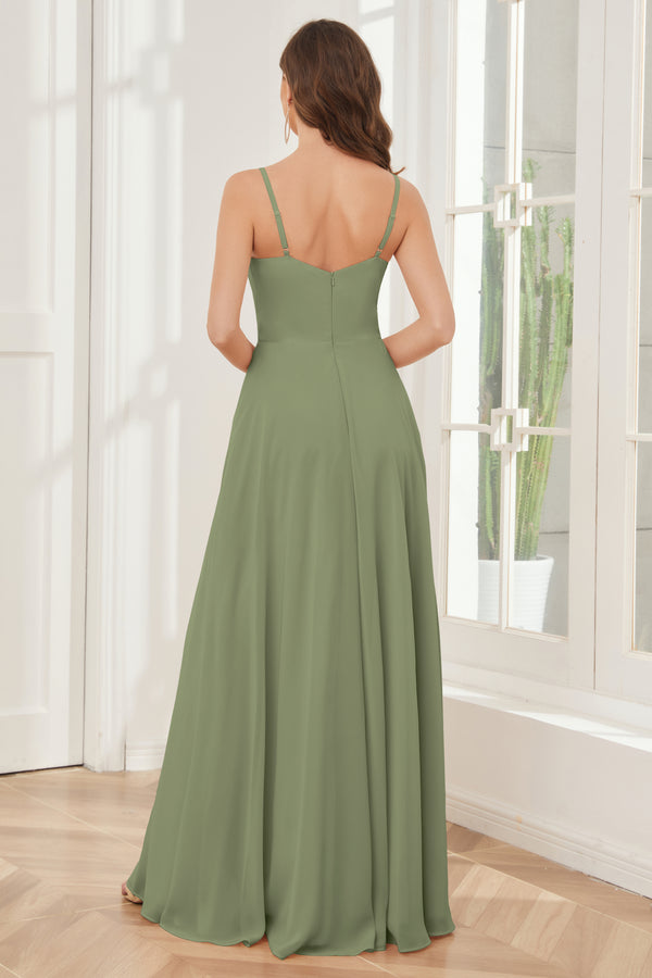 A-line Bridesmaid Dresses with Spaghetti Straps and Slit Plum main image 0