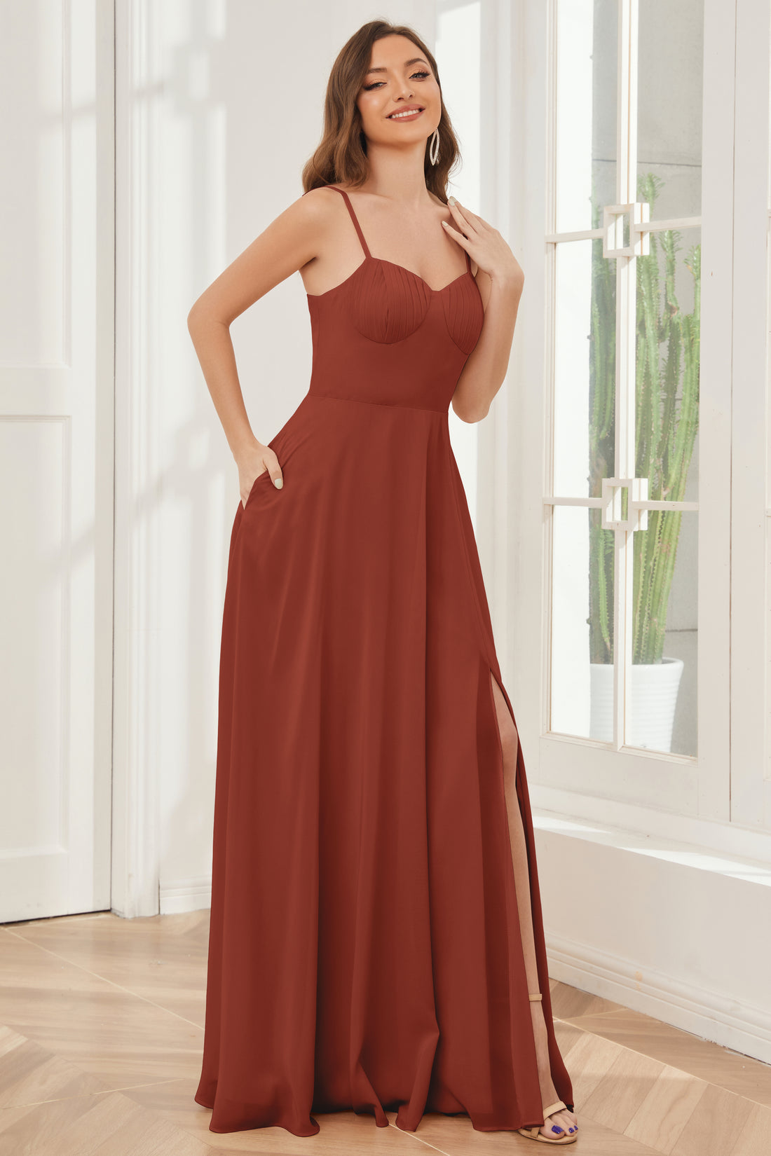 2022 Prom Dresses A Line Spaghetti Straps Chiffon With Applique Floor Length main image 0