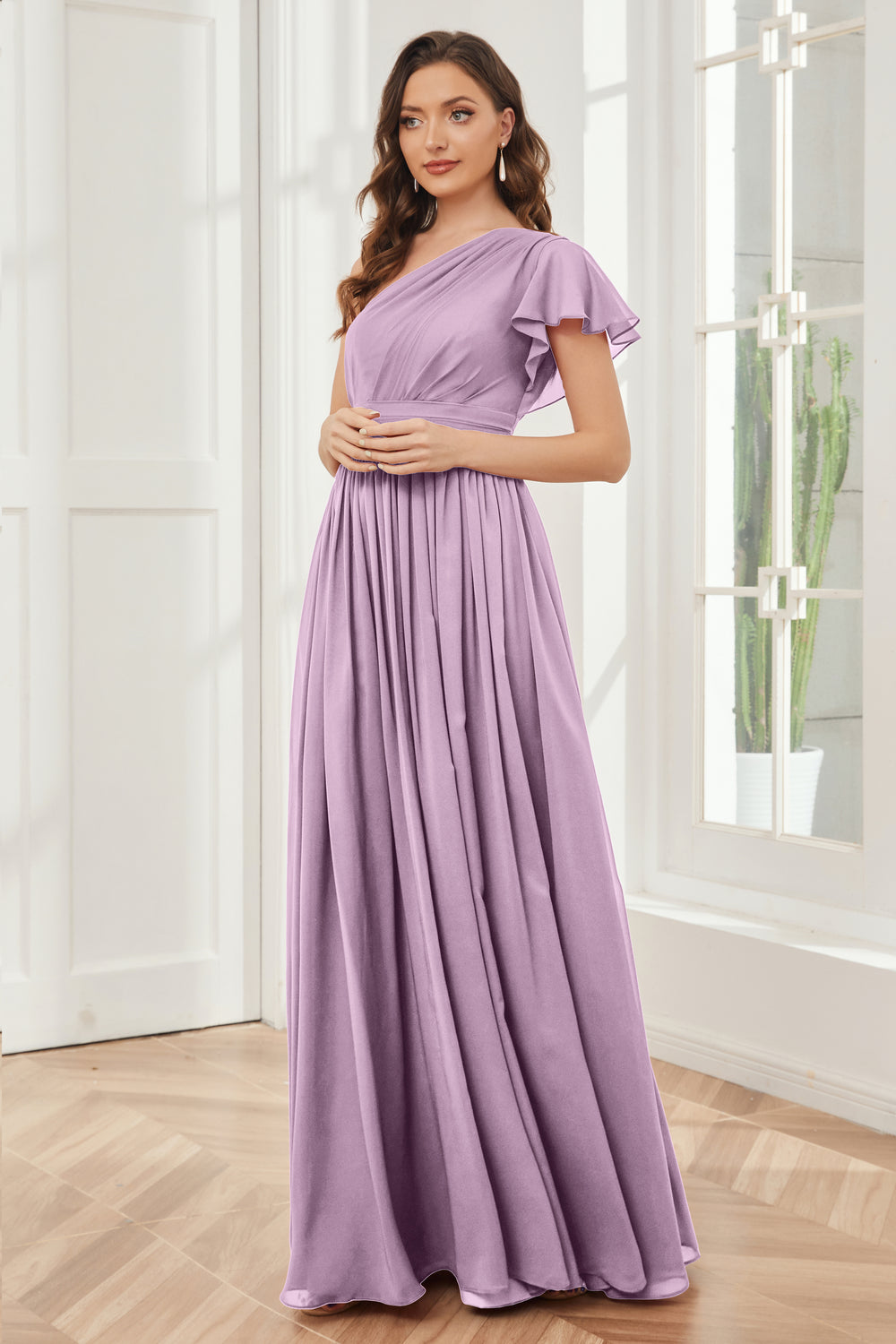 Simple One-shoulder Chiffon Long Bridesmaid Dresses