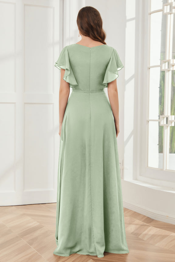 V-Neck Ruched Chiffon Bridesmaid Dress with Slit in Terracotta main image 0