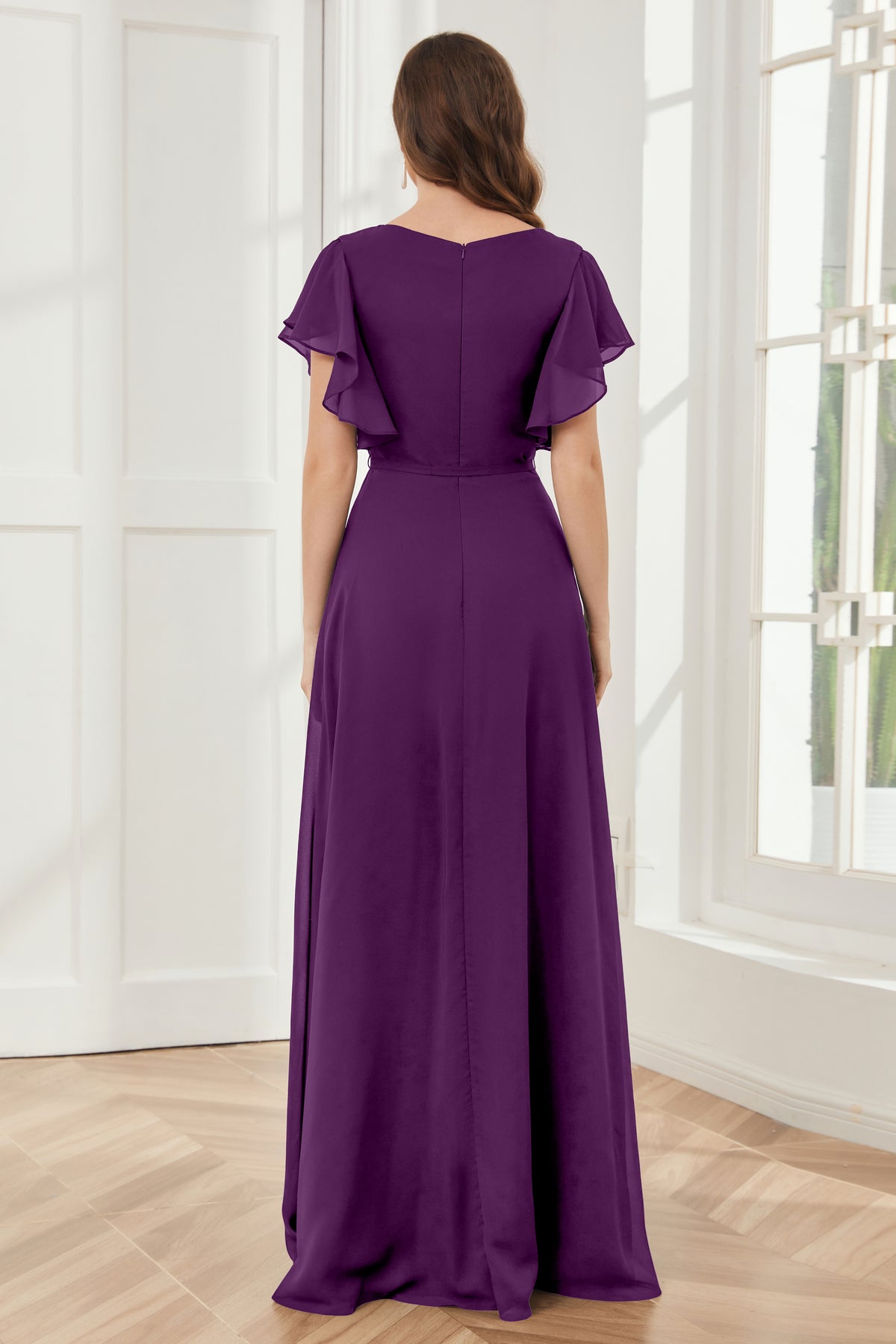 V-neck Cap Sleeves Chiffon Bridesmaid Dresses Azalea Plus Size