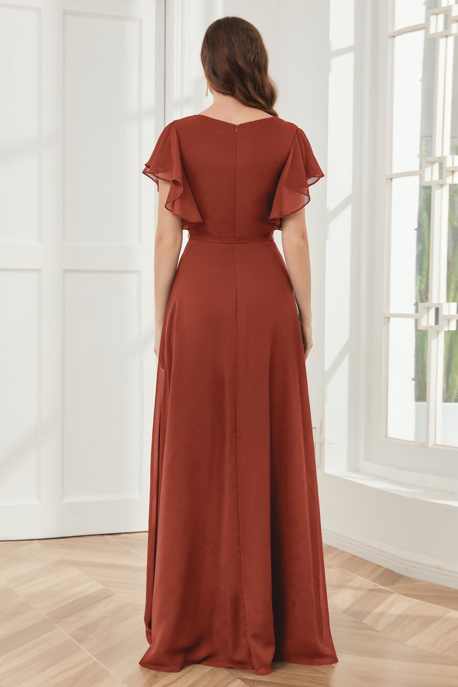 V-neck Cap Sleeves Chiffon Bridesmaid Dresses Dusk Plus Size main image 1