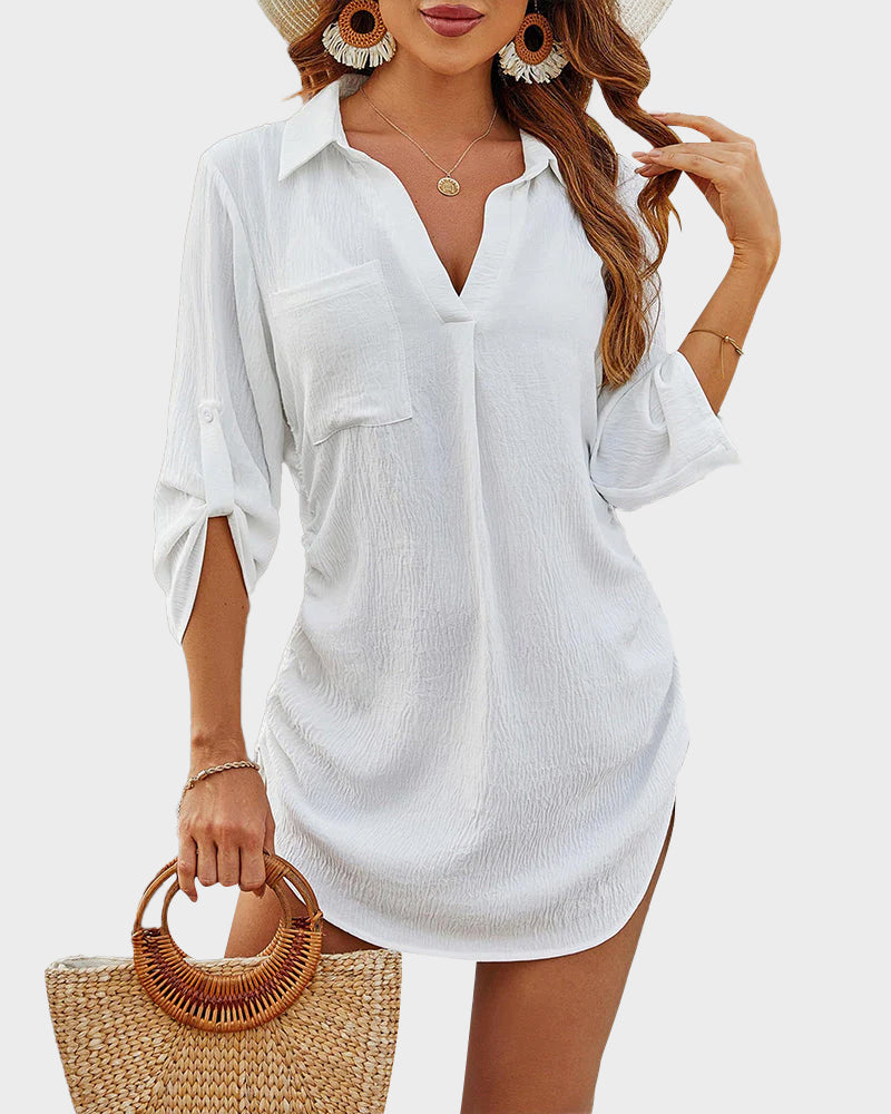 OmbreSwim - Coverup Drawstring Beach Dress Shirt