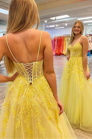 Yellow Sweetheart 3D Floral Spaghetti Straps A-line Dress main image 1