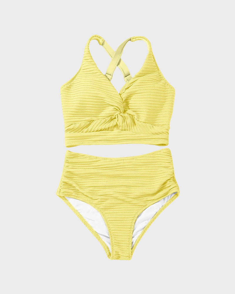 OmbreSwim - Textured Knot-Front High-Waisted Bikini Set