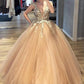 A-line V-neck Ball Gown Appliques Long Quinceanera Dresses