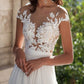 Romantic Cap Sleeves Lace Bodice Split Side Chiffon Wedding Dresses