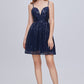 Blue Spaghetti Strap V Neck Sequins Short Homecoming Dresses
