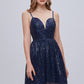 Blue Spaghetti Strap V Neck Sequins Short Homecoming Dresses