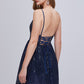 Blue Spaghetti Strap V Neck Sequins Short Homecoming Dresses
