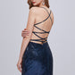 Blue Spaghetti Strap Sequins Backless Short Homecoming Dresses