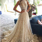 Stunning Appliques High Neck Lace Wedding Dresses with Sequins
