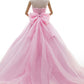 Pink Tulle Strapless With Bowknot Sleeveless Appliques Ball Gown Wedding Dresses