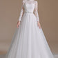A-Line Lace Appliques Long Sleeve Tulle Chapel Train Wedding Dresses