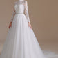 A-Line Lace Appliques Long Sleeve Tulle Chapel Train Wedding Dresses