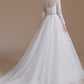 A-Line Lace Appliques Long Sleeve Tulle Chapel Train Wedding Dresses