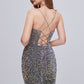Spaghetti Strap Deep V Neck Sequins Backless Short Homecoming Dresses