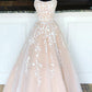Pretty Long Prom Dresses Lace Appliques Princess Dresses