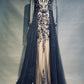 Luxury Long Sleeves V-neck Long Prom Dresses Overskirt Mother Formal Dresses
