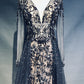 Luxury Long Sleeves V-neck Long Prom Dresses Overskirt Mother Formal Dresses