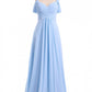 A-line Sky Blue Long Bridesmaid Dresses