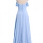 A-line Sky Blue Long Bridesmaid Dresses