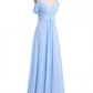 A-line Sky Blue Long Bridesmaid Dresses
