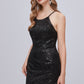Black Sequins Spaghetti Strap Lace Up Short Homecoming Dresses