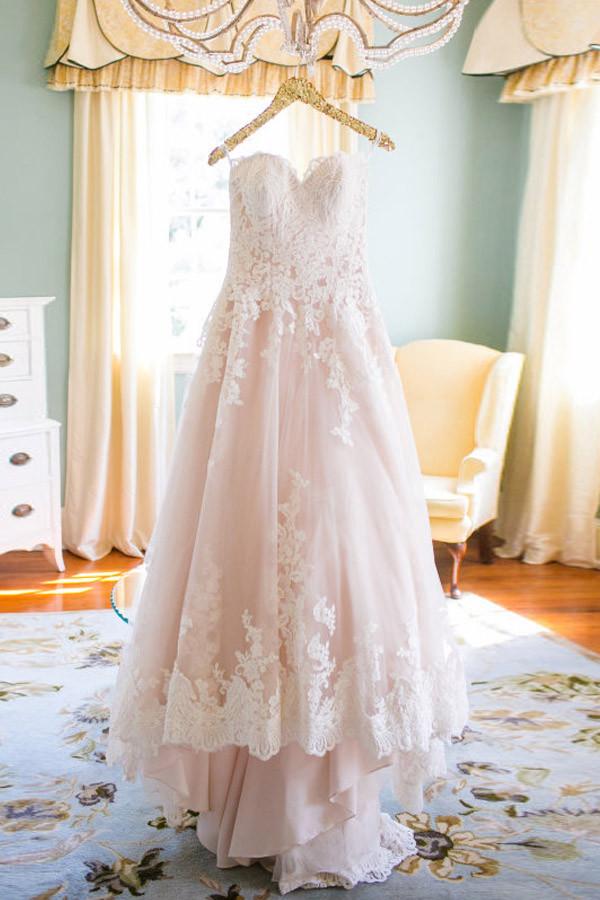 Pink A Line Court Train Sweetheart Sleeveless Mid Back Cheap Wedding Gown,Long Wedding Dress