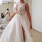 A-line Chiffon Long Prom Dresses With Appliques, Beach Wedding Dresses With Split