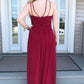 A-line Jewel Burgundy Bridesmaid Dresses, Chiffon Long Prom Dresses
