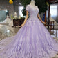 Ball Gown Short Sleeves Beaded Prom Dresses, Quinceanera Gown With Appliques