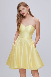Strapless Corset A Line Tiered Yellow Homecoming Dress